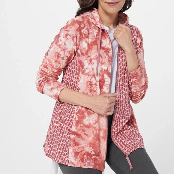 LOGO by Lori Goldstein Tops - LOGO Lounge by Lori Goldstein Mixed Print French Terry Zip - Berry